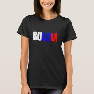 Camiseta Palavra RÚSSIA em bandeira de cor tricolor do país