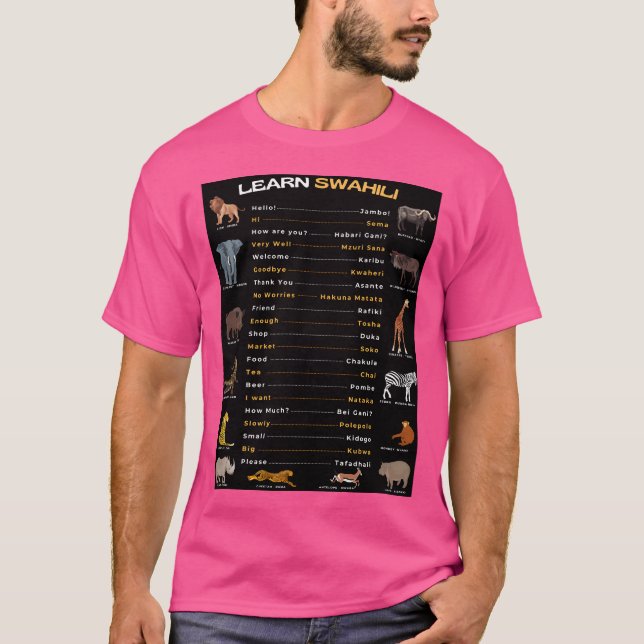 Camiseta Palavras Comuns Em Suaíli Frases Saudações E Anima (Frente)