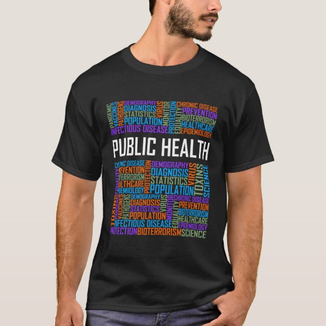 Camiseta Palavras de saúde pública Trabalhador de saúde Epi (Frente)