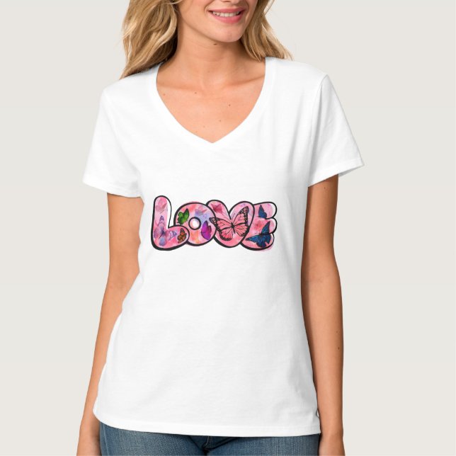 Camiseta Palavras e Borboletas de Amor Rosa (Frente)