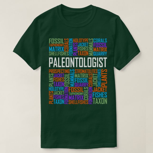 Camiseta Palavras Paleontológicas (Frente do Design)