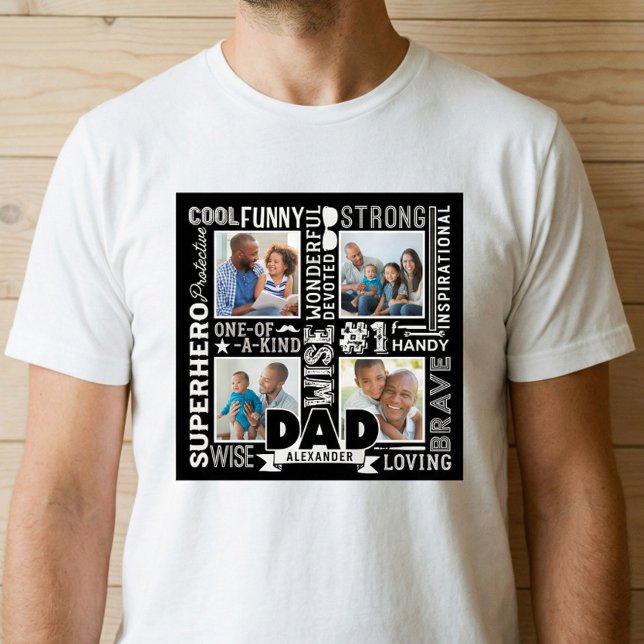 Camiseta Palavras Para A Colagem De Fotos Do Dia de os pais (Personalized Gift #1 Dad Fathers Day Photo Collage T-Shirt)