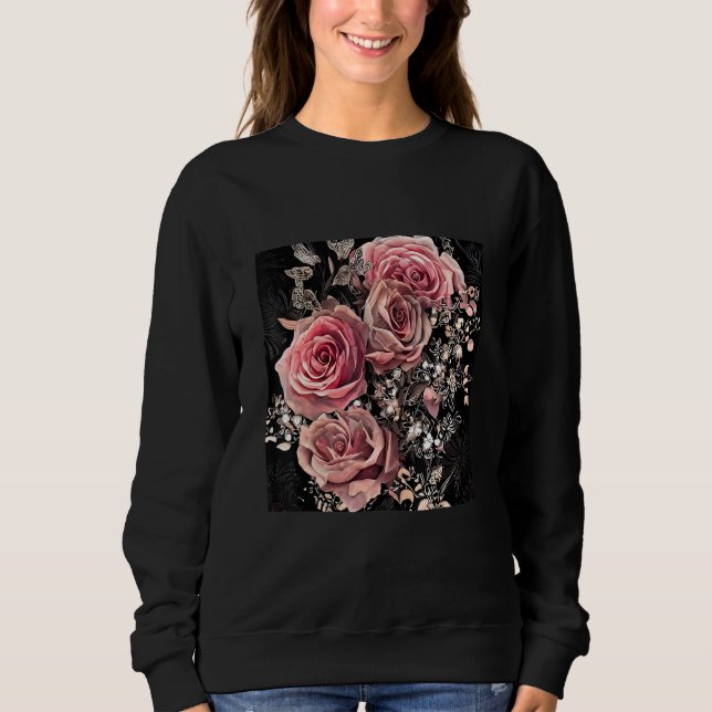 Camiseta Pale Pink Roses with Delicate Vines Rustic Floral (Frente)