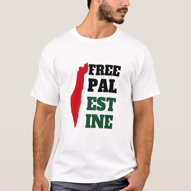Camiseta Palestina livre, preto vermelho e verde,mapa da Pa (Frente)