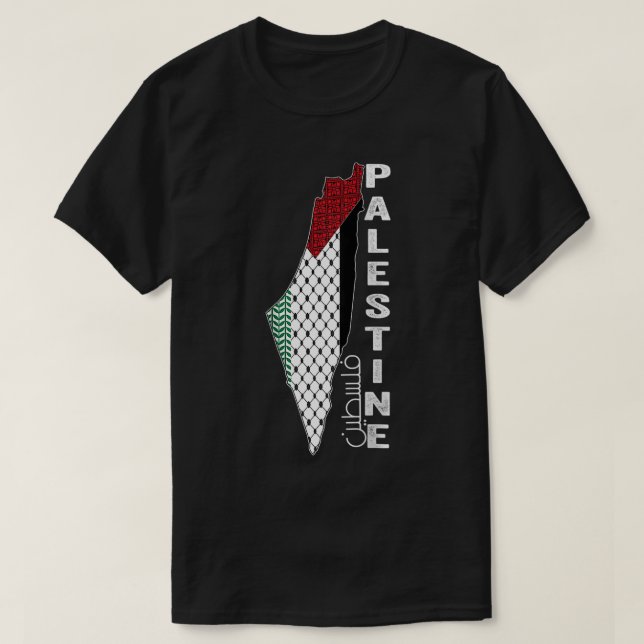 Camiseta Palestina Mapa Árabe Palestino Keffiyeh Free Pal (Frente do Design)