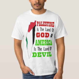 Camiseta Palestine land of God America land of devil