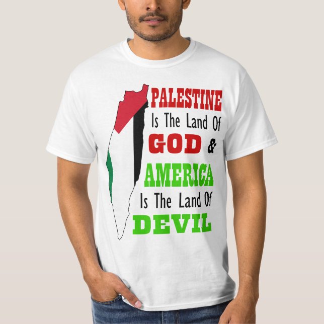 Camiseta Palestine land of God America land of devil (Frente)