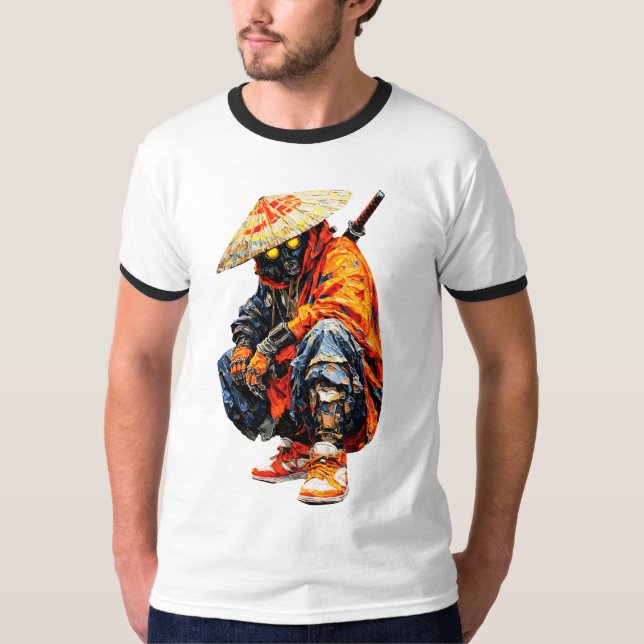 Camiseta Paleta de Ciber Samurai Laranja (Frente)