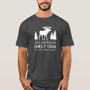 Camiseta Palha de Cabina Rústica Moose Árvore Silhouette