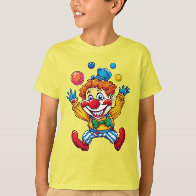 Camiseta Palhaço Divertido Saltando Com Bolas Brilhantes (Frente)
