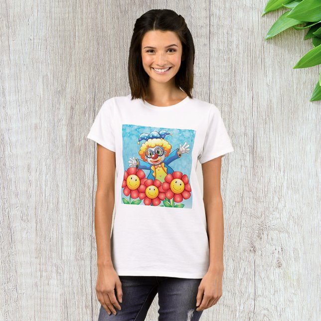 Camiseta Palhaço Feliz e Flores Sorridente (Criador carregado)