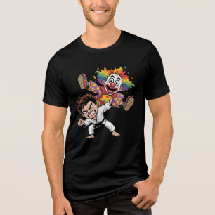 Camiseta palhaço levando judoca lançado