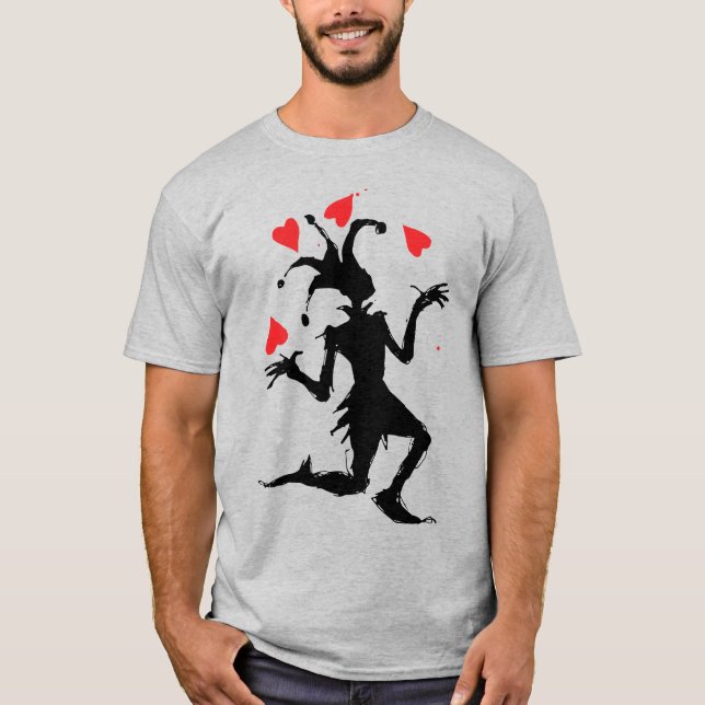 Camiseta Palhaço Sinistro Brincando com Corações (Frente)