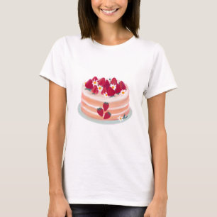 Camiseta Palhetas de Fruta de morango e flores de margarida