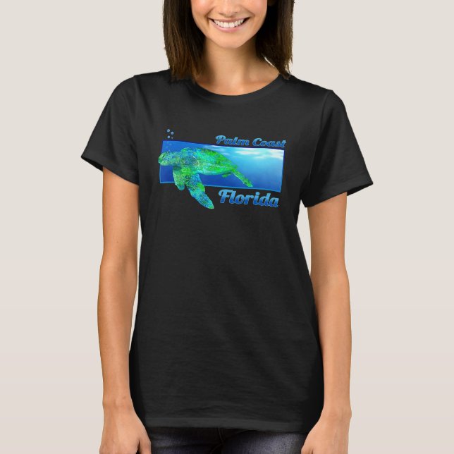 Camiseta Palm Coast Florida Nadando Tartaruga (Frente)