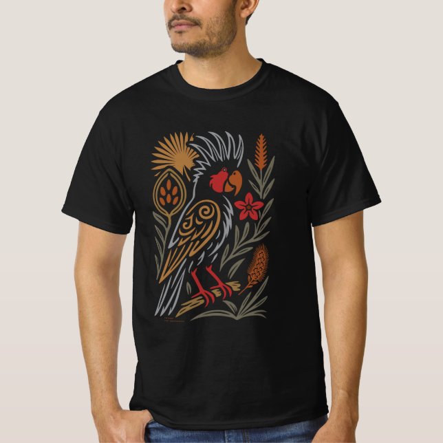 Camiseta Palm Cockatoo with FNQ Flora – Aussie Wildlife. (Frente)