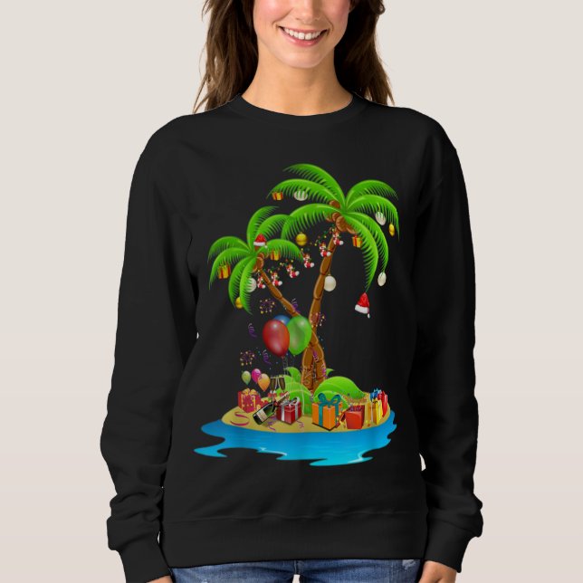 Camiseta Palm de Natal Árvore Tropical Xmas Coconut Luzes P (Frente)