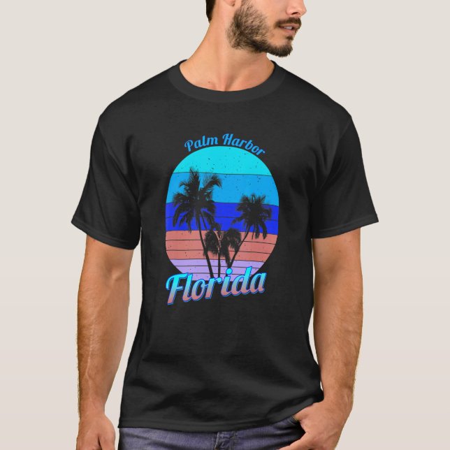 Camiseta Palm Harbor Florida Retro Tropical Palm Trees Vaca (Frente)