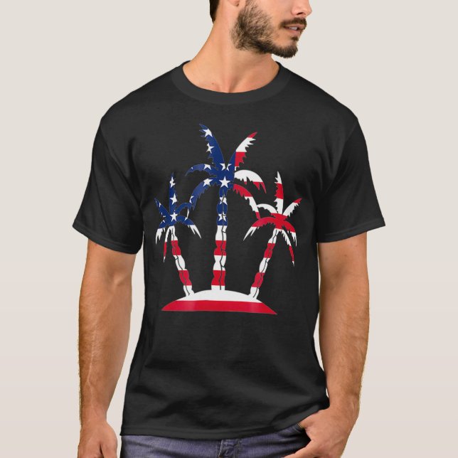 Camiseta Palm Tree American Flag Gift For Men Women (Frente)