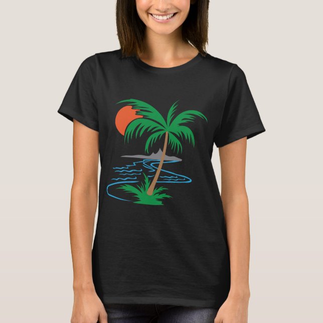 Camiseta Palm Tree by the River | Tropical Sunset Art (Frente)