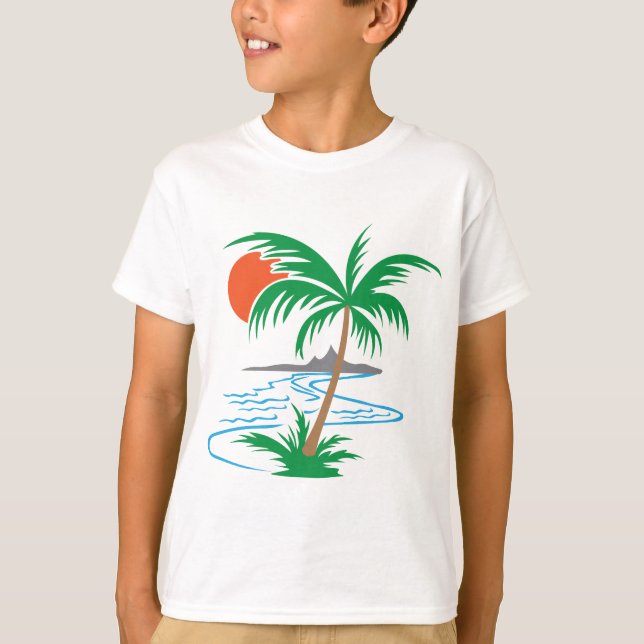 Camiseta Palm Tree by the River | Tropical Sunset Art (Frente)