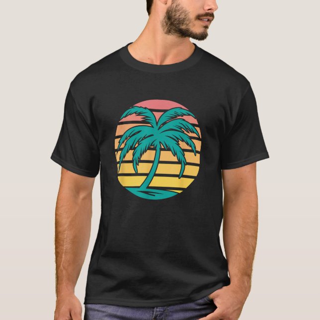 Camiseta Palm Tree Retro Sunset Summer Vintage Tropic (Frente)