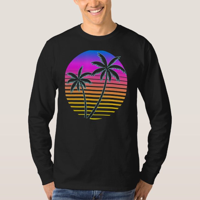 Camiseta Palm Tree Retro Tropical Beach 80s 70s Estilo Vint (Frente)