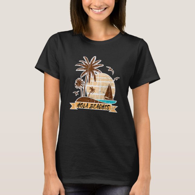 Camiseta Palm Tree Sand Beach Summer Vacing Hola Tropical (Frente)