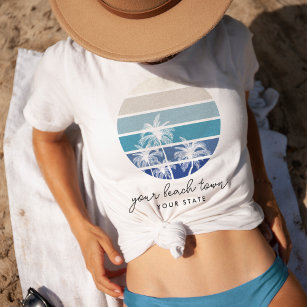 Camiseta Palm Tree Sunset Cidade e Estado Personalizados