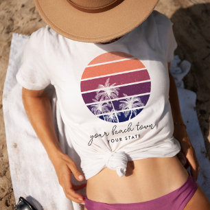 Camiseta Palm Tree Sunset Cidade e Estado Personalizados