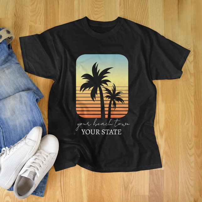 Camiseta Palm Tree Sunset Cidade e Estado Personalizados (Criador carregado)