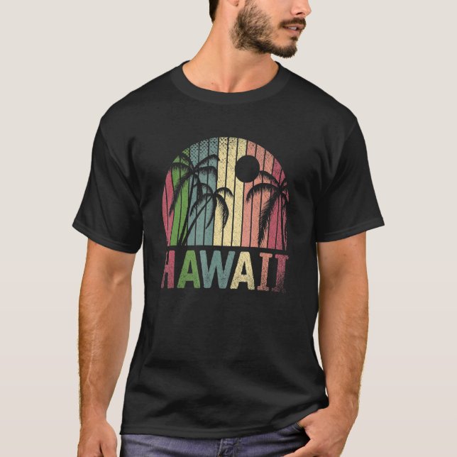 Camiseta Palm Trees Honolulu Beach Aloha Summer Retro Hawai (Frente)