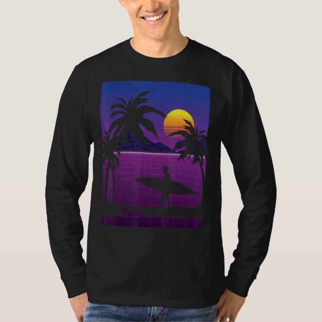 Camiseta Palm Trees Vaporwave Surfer Synthwave Surfi Sunset (Frente)