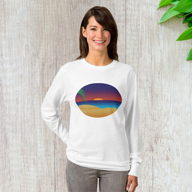 Camiseta Palma de praia solar tropical deixa ondas oceânica (Criador carregado)
