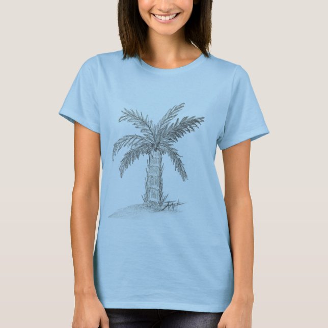 Camiseta Palmeira de garrafa desenhada à mão com folhas (Frente)
