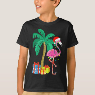Camiseta Palmeira de Natal Flamingo Rosa Tropical Diversão 