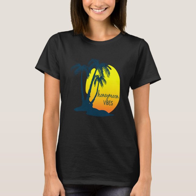 Camiseta Palmeira de praia de Honeymoon Vibes, após casamen (Frente)