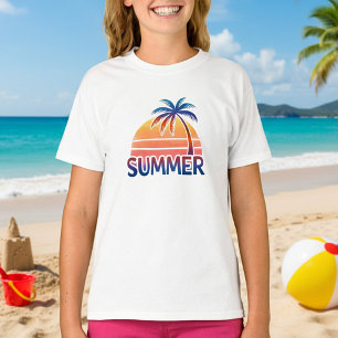 Camiseta Palmeira do pôr do sol retrô de verão