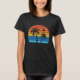 Camiseta Palmeira Retro do Pôr do Sol com Estilo de Praia D