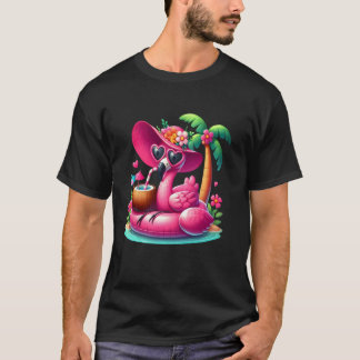 Camiseta Palmeira Rosa de Flamingo Praia Tropical Verão Fér