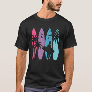 Camiseta Palmeira Tropical do Havaí Prancha de Surf na Prai