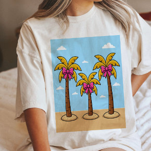 Camiseta Palmeiras Fofas Com Laços Rosa Cena Tropical
