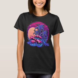 Camiseta Palmeiras Ondas Oceanas Vaporwave Tropical S Sunse