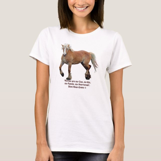 Camiseta Palomino Belga Rascunho Cavalo e Cavalos é meu Clã (Frente)