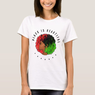 Camiseta Pan-africana menina mulher negra verde vermelho or