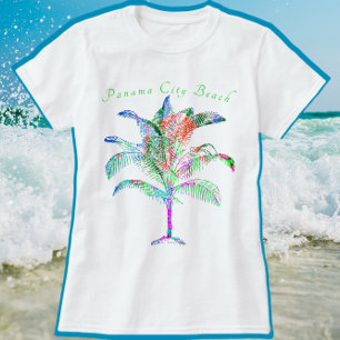 Camiseta Panamá City Beach Flórida Colorida Bright Palm T-S