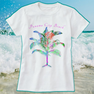 Camiseta Panamá City Beach Flórida Colorida Bright Palm T-S