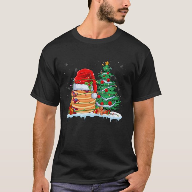 Camiseta Pancake de Natal Vestindo Santa Hat (Frente)