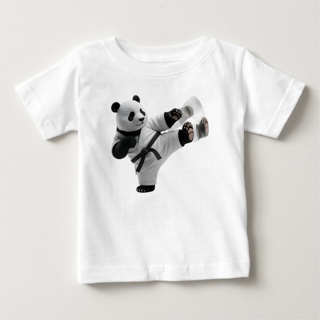 Camiseta Panda 3D Realizando Chute Dinâmico de Karatê (Frente)