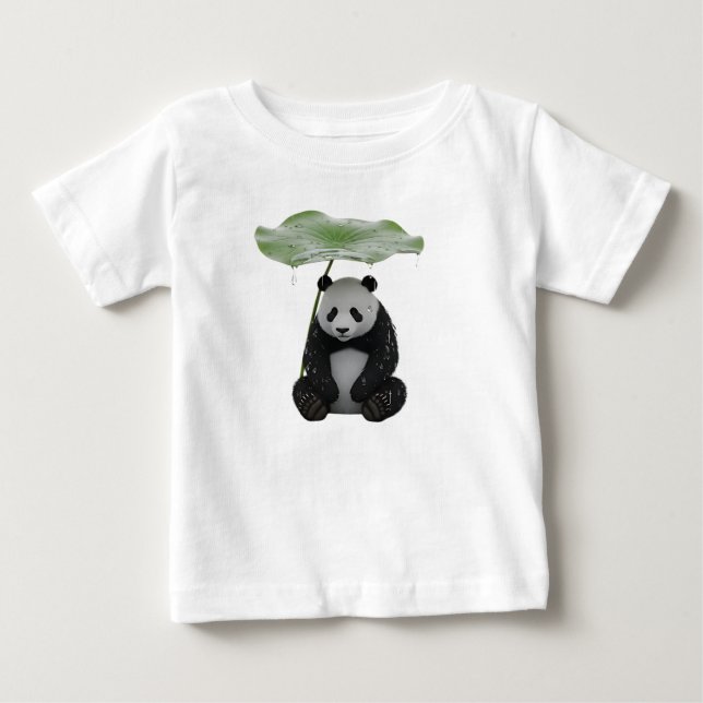 Camiseta Panda 3D se abrigando sob folha de lótus (Frente)